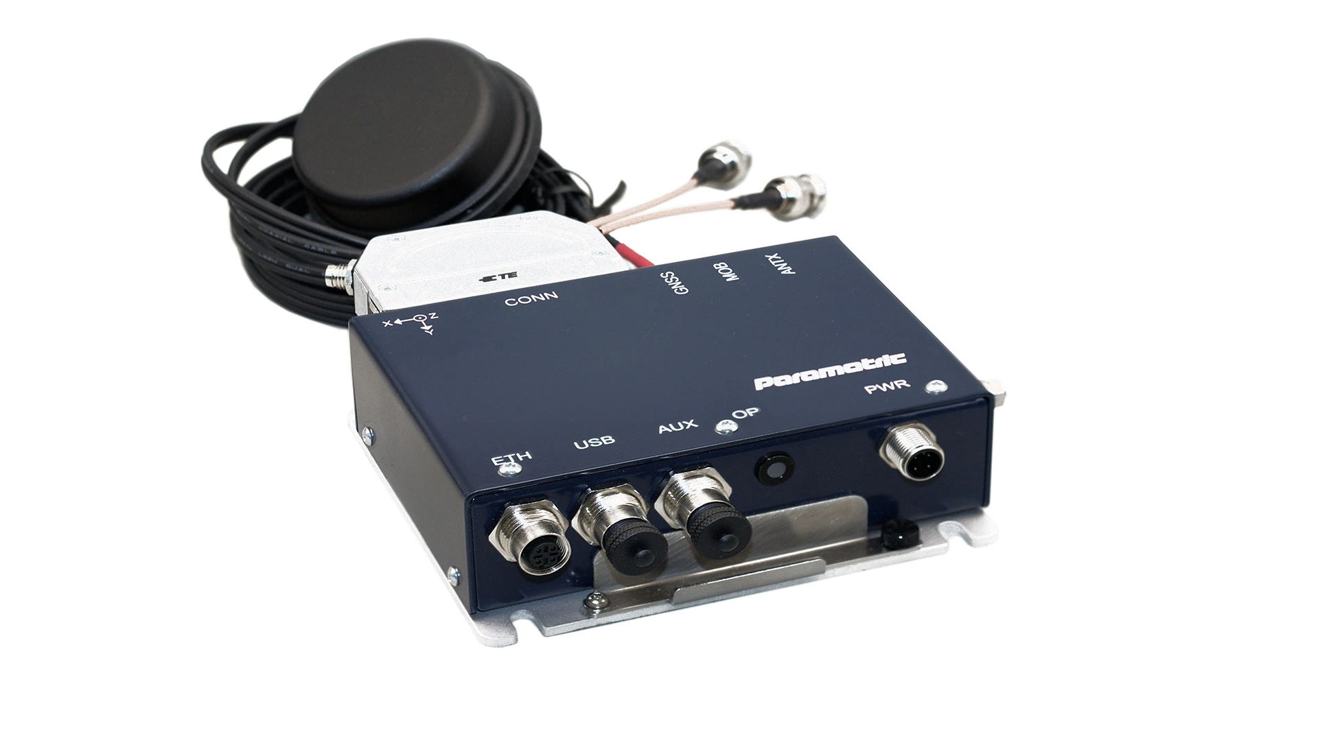 Front view of the RET3000 – a compact, high-performance data collector for precise condition monitoring and predictive maintenance in rail vehicles.
